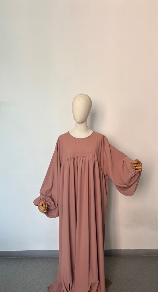 Abaya manches ballons rose