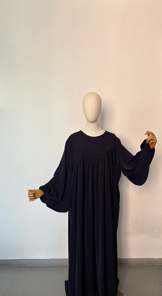 Abaya manches ballons bleu nuit