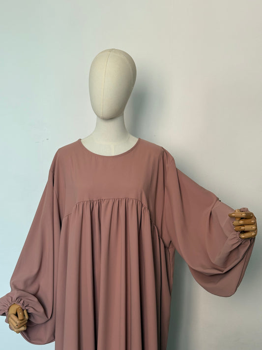 Abaya manches ballons rose